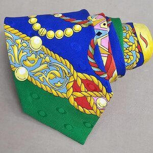 Vintage V2 by Versace Mens Silk Tie Bold Baroque Chain Link Nautical Multi Color